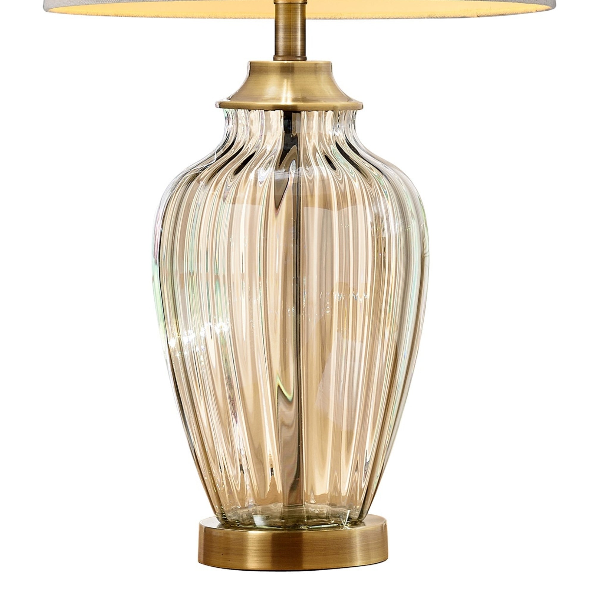 28.5" Tall Glass Table Lamp "Golden Gaze" with Antique Bronze finish, Linen Shade