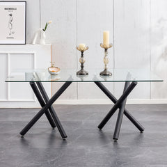 Modern Minimalist Rectangular Glass Dining Table for 6-8 pers - Black Glass