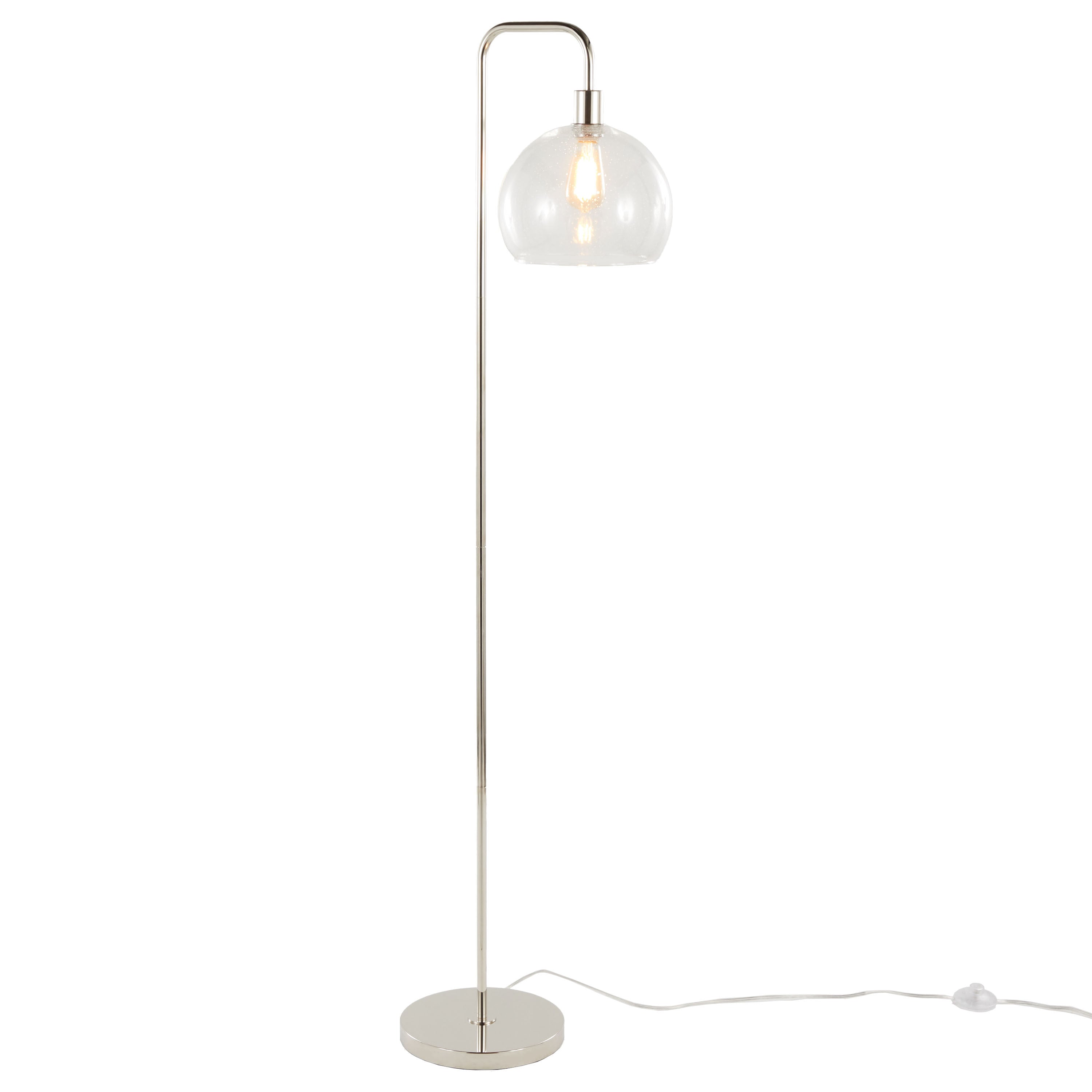 61" Contemporary Metal Floor Lamp in Polished Nickel with Clear Seeded Glass Shade