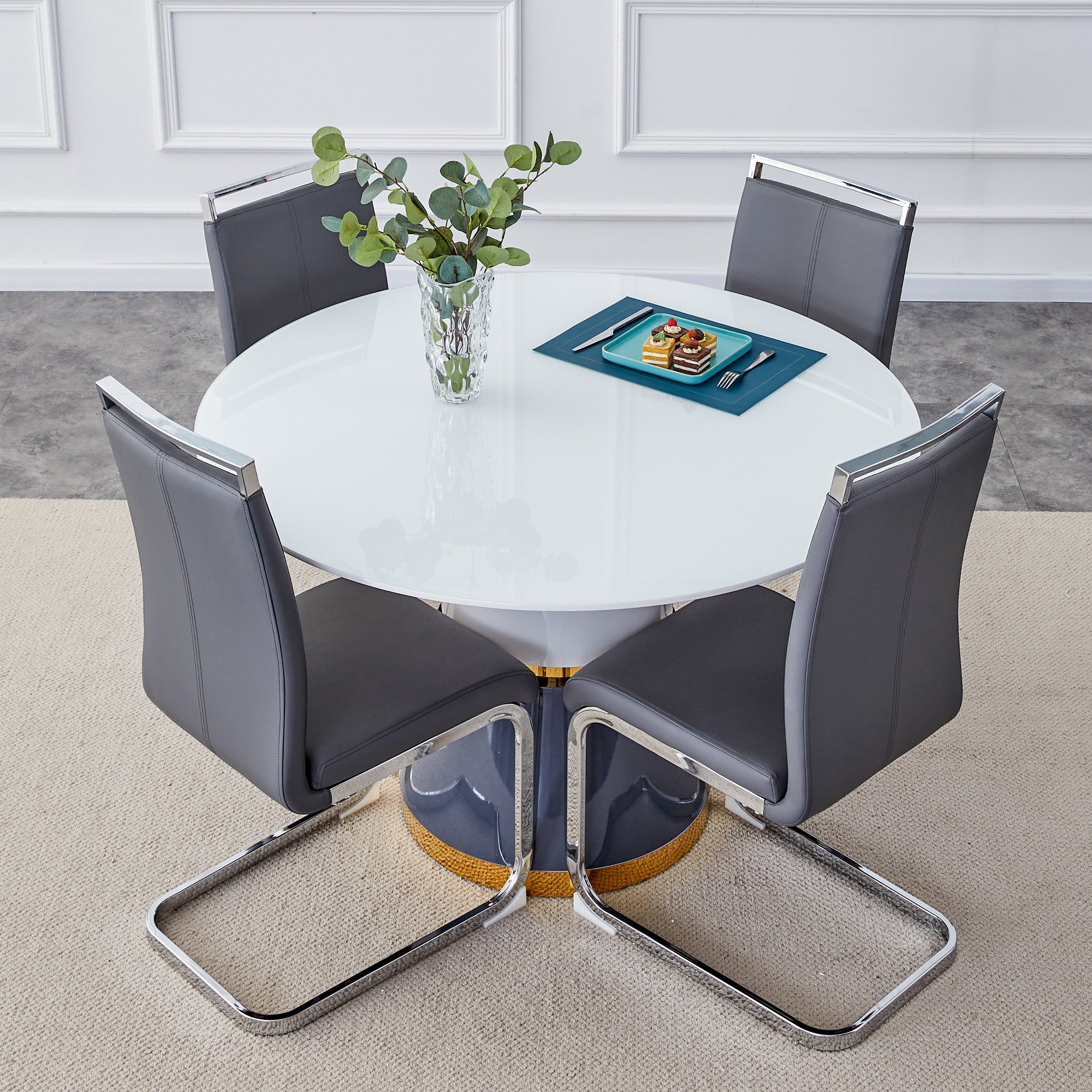 Modern Minimalist Luxury MDF Material Circular Dining Table - White