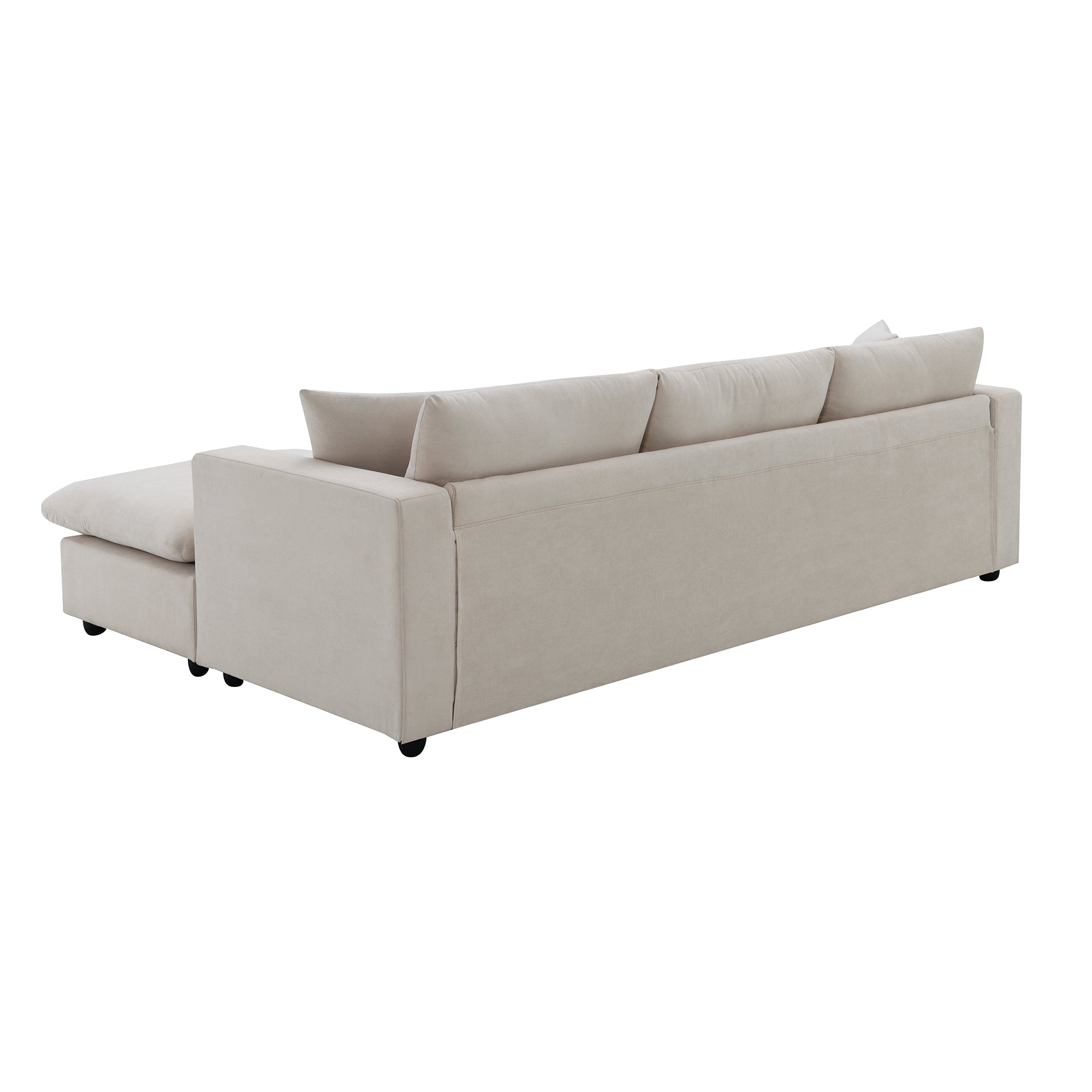 100.4x64.6" Modern Sectional Sofa, L-shaped Couch Set with 2 Free pillows, 4-seat Polyester Fabric Couch Set with Convertible Ottoman  - Beige