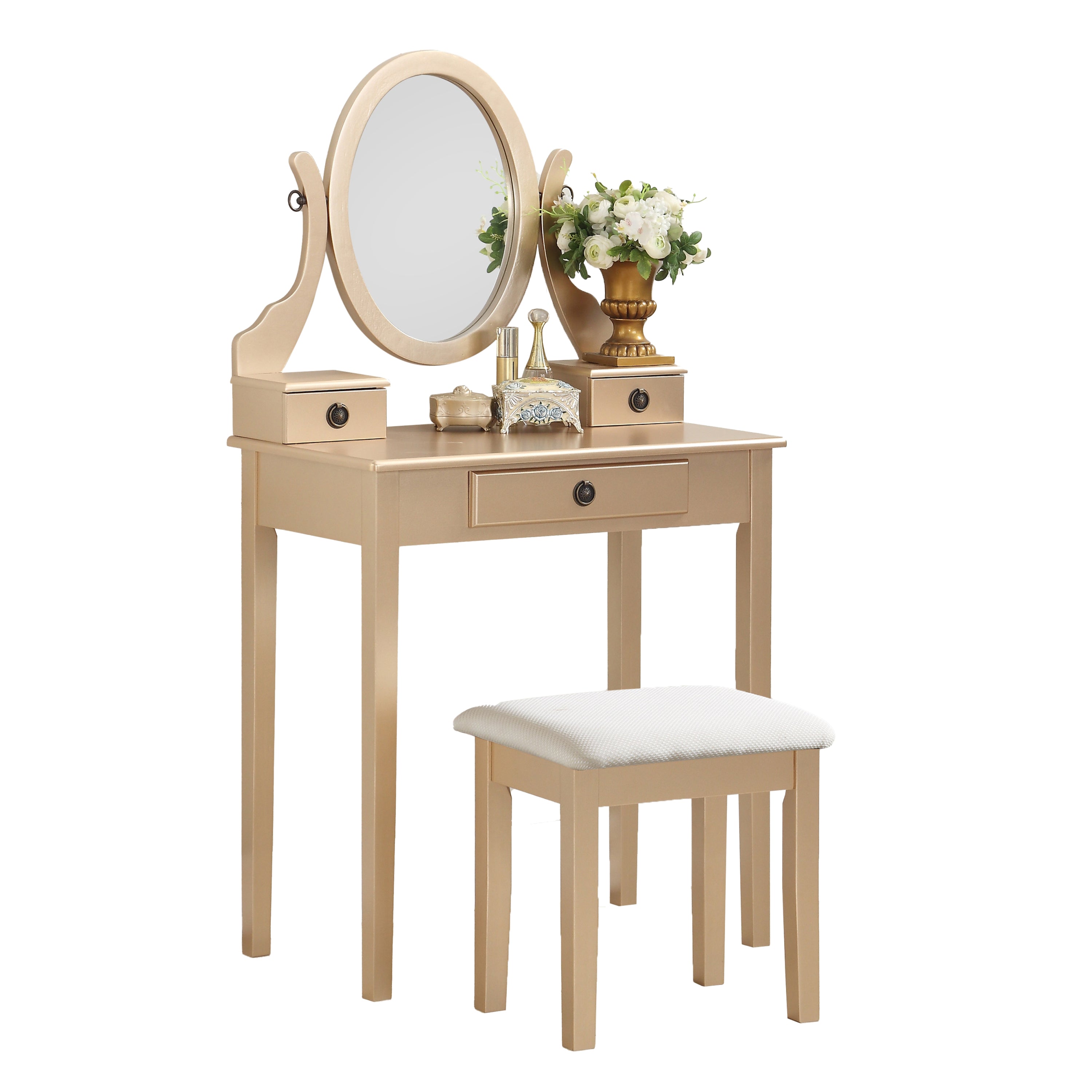 Makeup Vanity Table and Stool Set, Gold