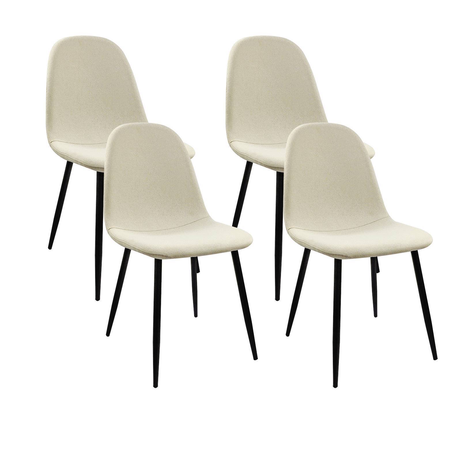 Set of 4 Modern Kitchen Dining Room Chairs, Cushion Seat and Sturdy Black Metal Legs - Beige