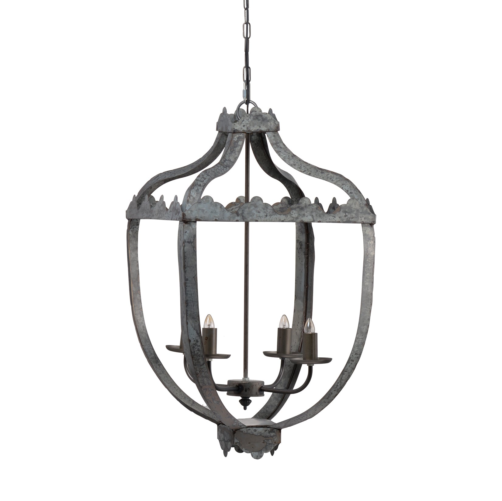 Charming Vintage 4-Light Metal Chandelier - Grey