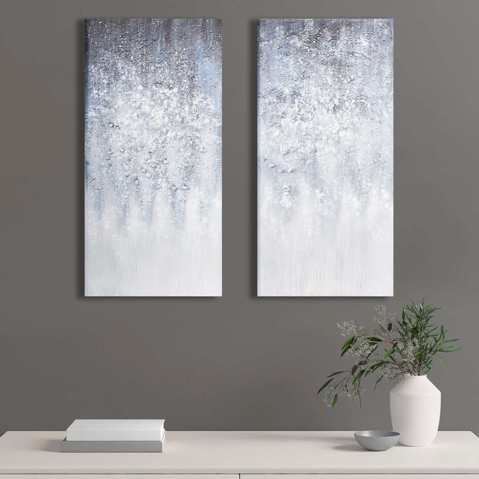 Winter Glaze Heavily Embellished 2-piece Canvas Wall Art Set