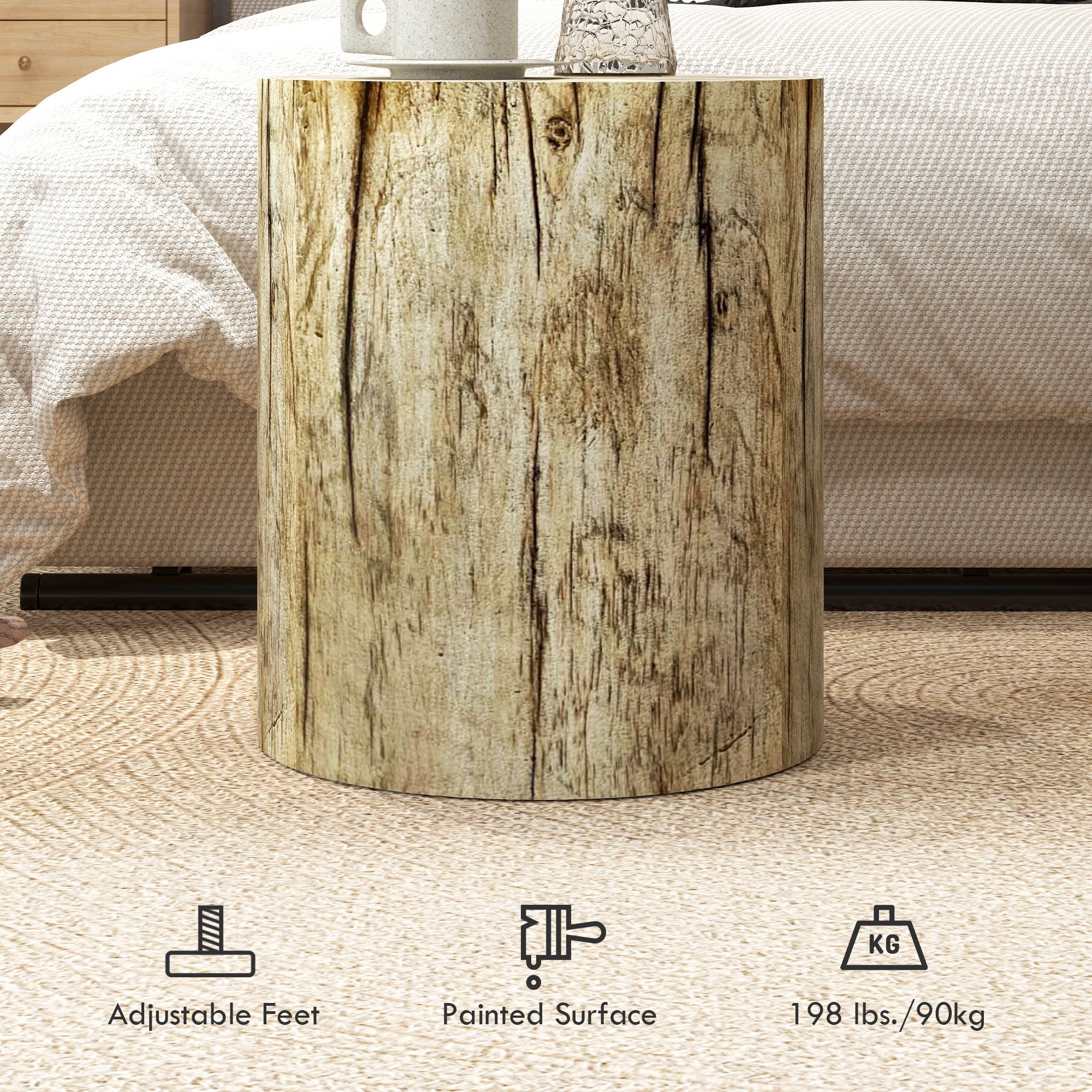 Tree Stump Stool, Decorative Side Table with Round Tabletop and Wood Grain Finish for Indoors and Outdoors