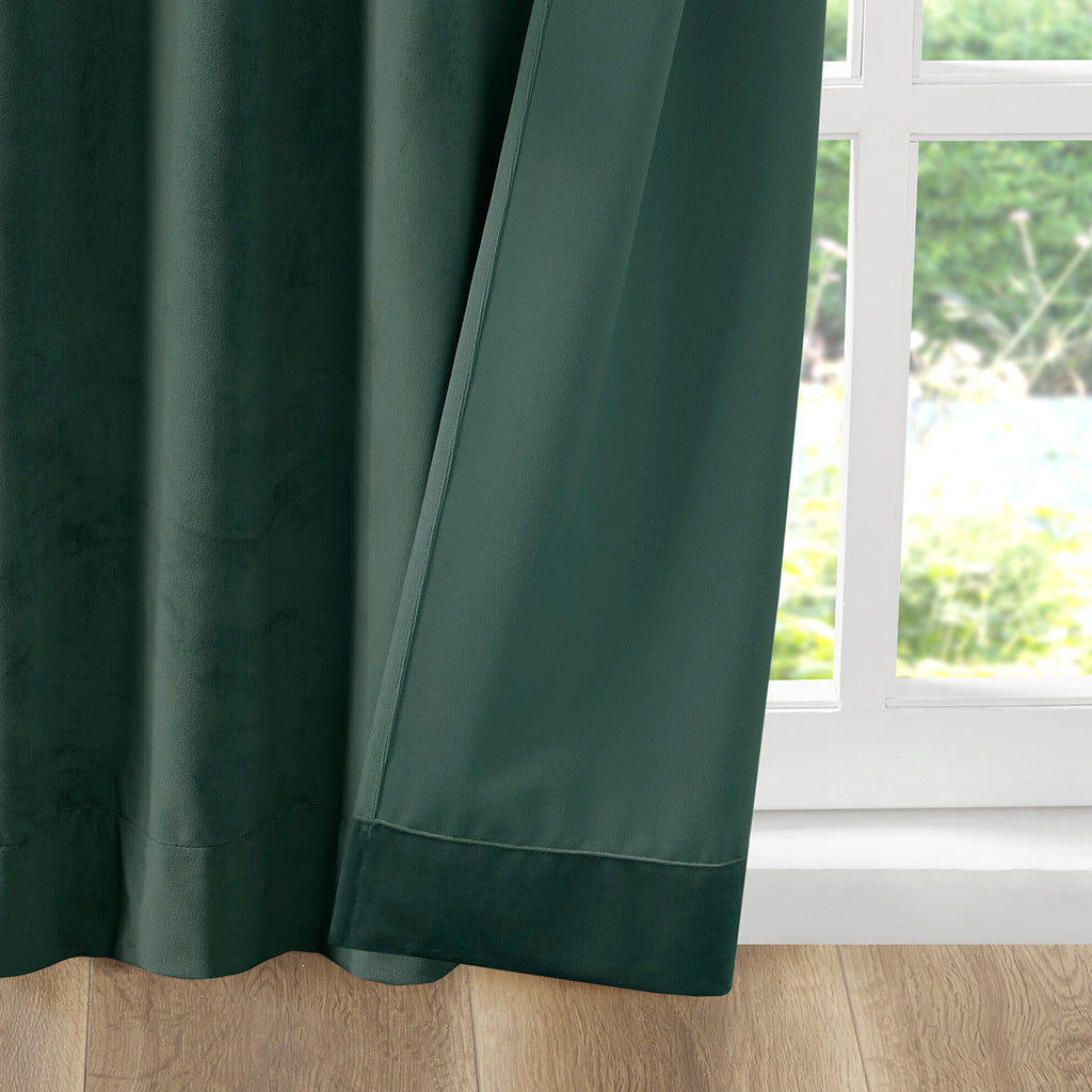 Room Darkening Poly Velvet Rod Pocket/Back Tab Curtain Panel Pair - Green