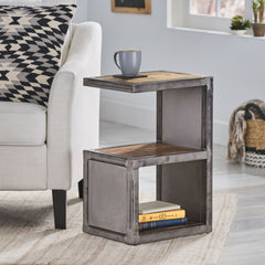 Modern Industrial Side Table - Natural Wood