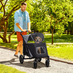 PawHut One-Click Foldable Doggy Stroller for Medium Large Dogs - Gray