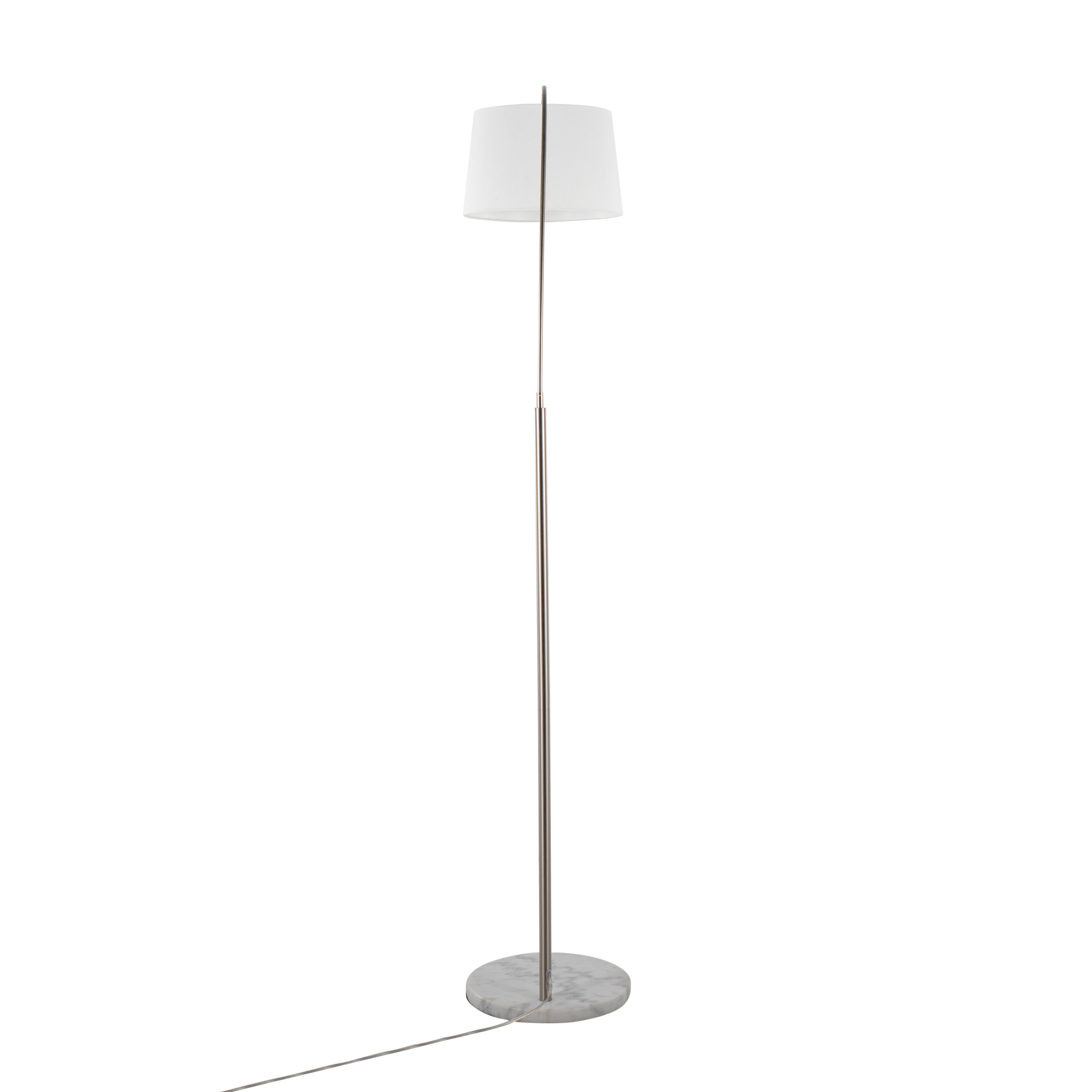 Contemporary Floor Lamp in White Marble and Nickel with White Linen Shade