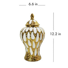 Alluring White and Gold Ginger Jar with Removable Lid 12.50"H