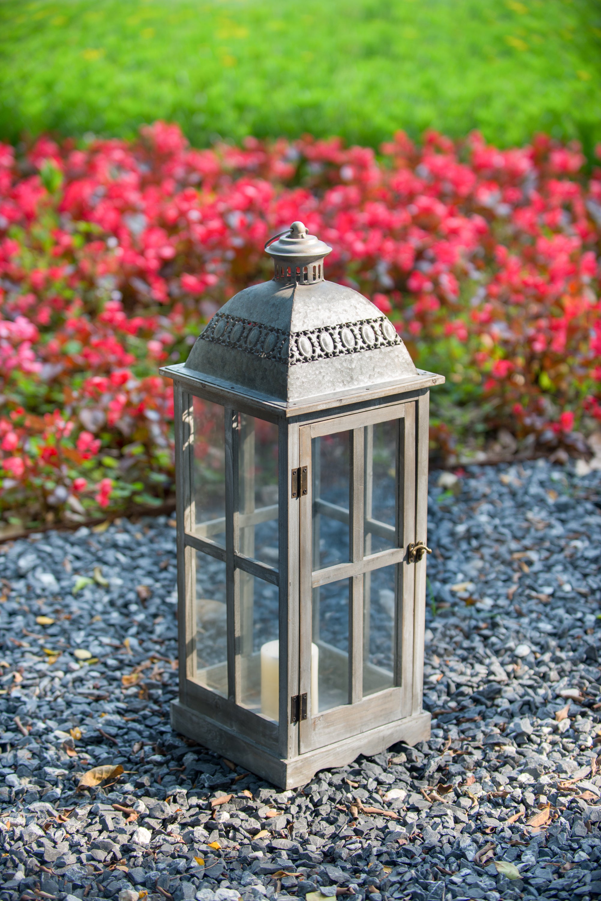 Wooden Candle Lantern Decorative (Set of 2) - Grey