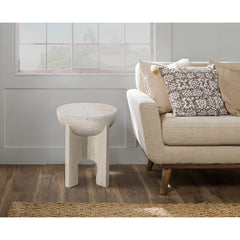 Side End Table, Mango Wood Drum Top - Classic Washed White 20 Inch