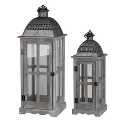 Wooden Candle Lantern Decorative (Set of 2) - Grey