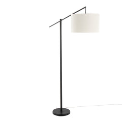 69" Contemporary Floor Lamp in Matte Black Metal with Natural Linen Shade