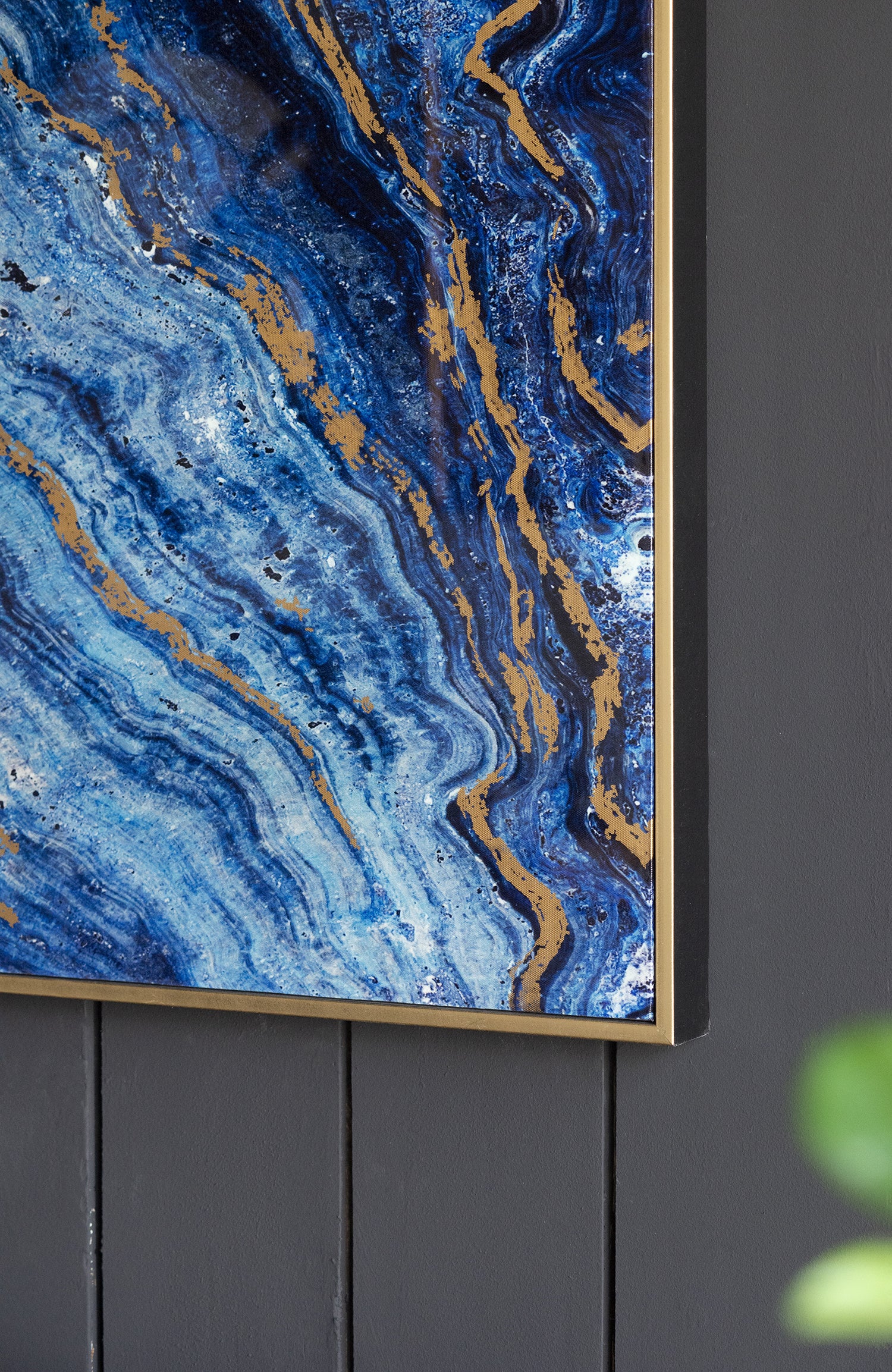 Set of 2 Blue and Gold Framed Art Panels, Unique Marbled Design, 30.5"x40"