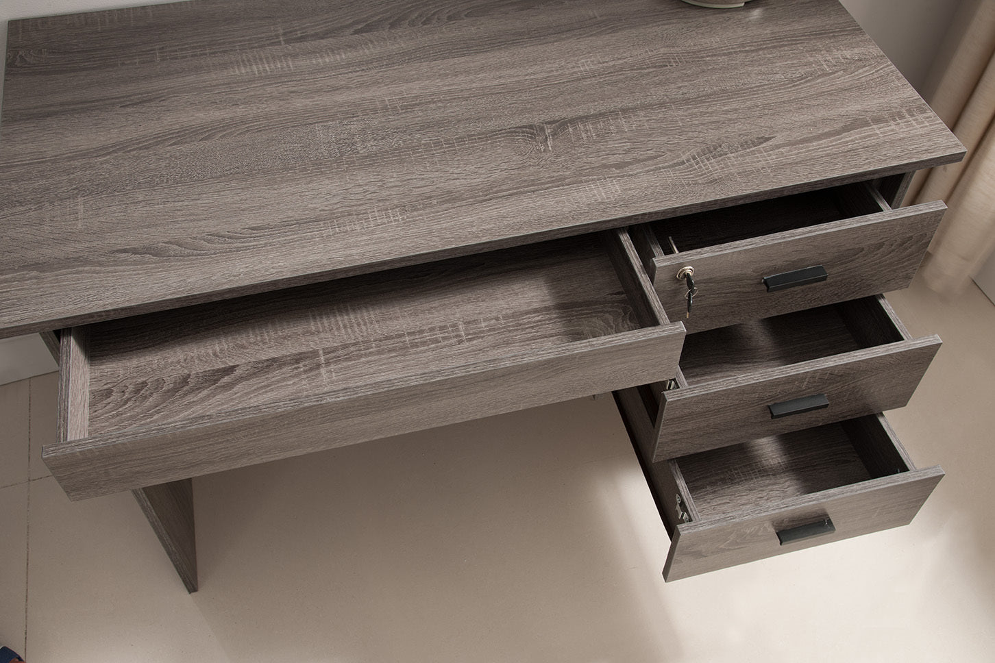 Home Office Desk With 3 Drawers Distressed Grey