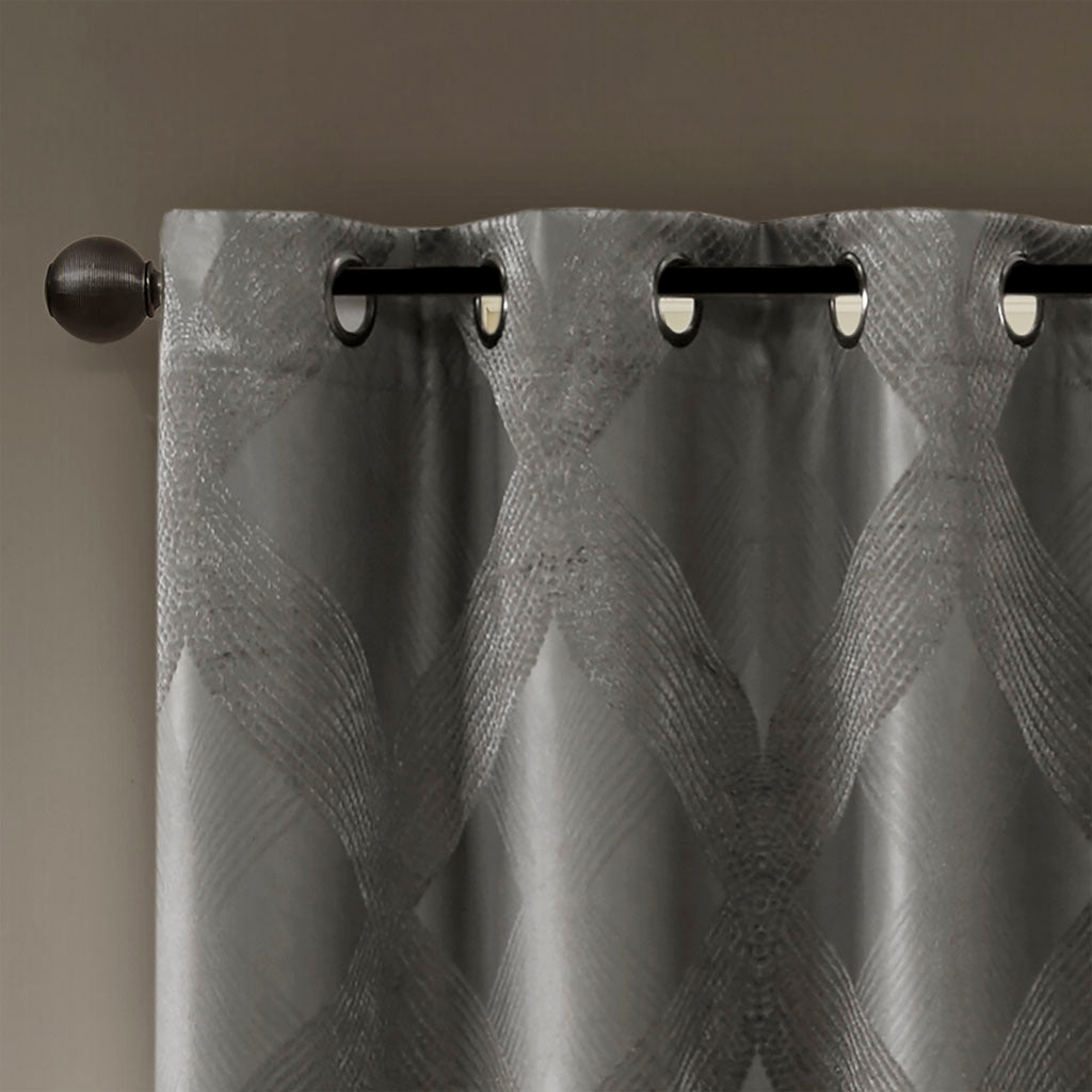 50x108" Ogee Knitted Jacquard Total Blackout Curtain Panel - Charcoal (1 panel only)