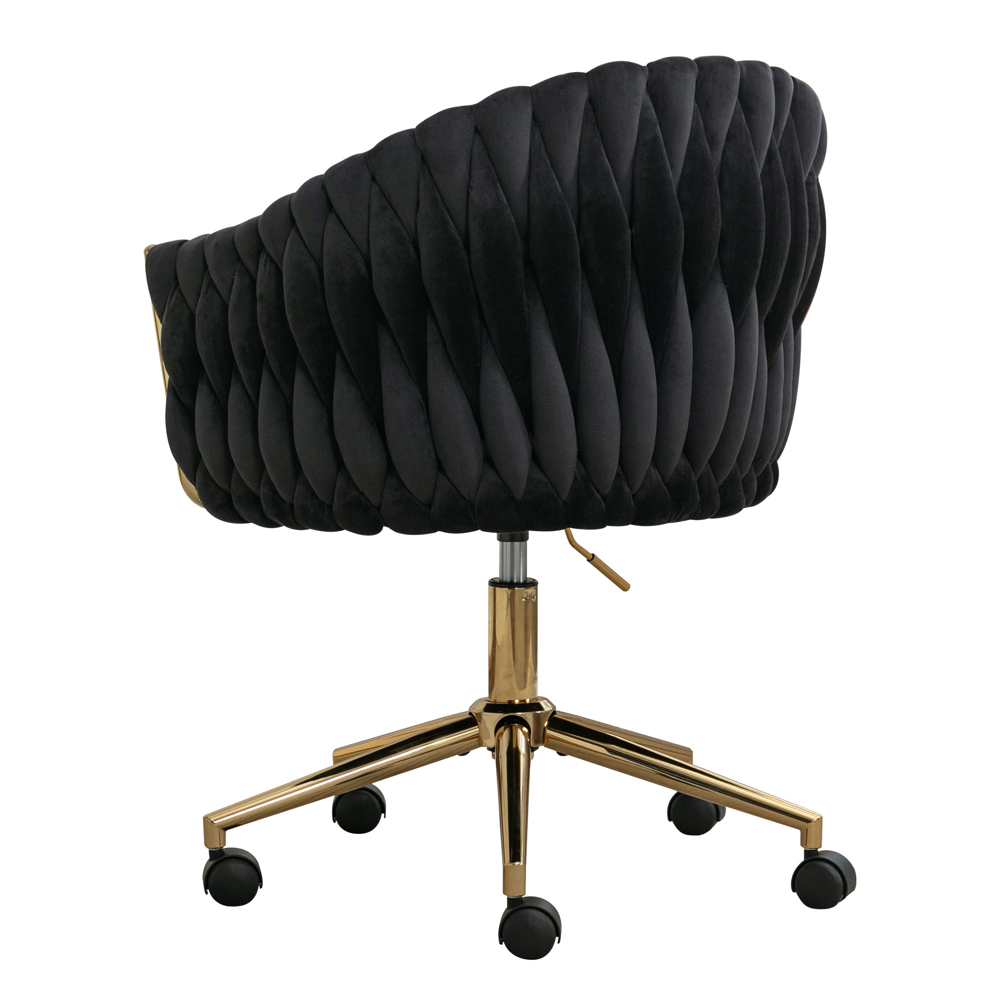 Modern Home Office Leisure Chair with Adjustable Velvet Height and Adjustable Casters - Black