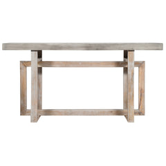 59 Inch Artisan Sideboard Console Table with Geometric Interlocked Base, Distressed Matte Gray