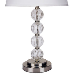 28.5" Tall Metal Table Lamp with Satin Nickel finish and Orb design, Linen Shade