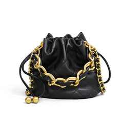 Fashion Crossbody Bucket Mini Portable Shoulder Women Bag with Gold Chain Strap - Black & Gold