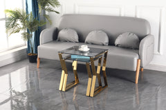 Nesting End Table Set of 2 With Gray Tempered Glass Table Set - Gold