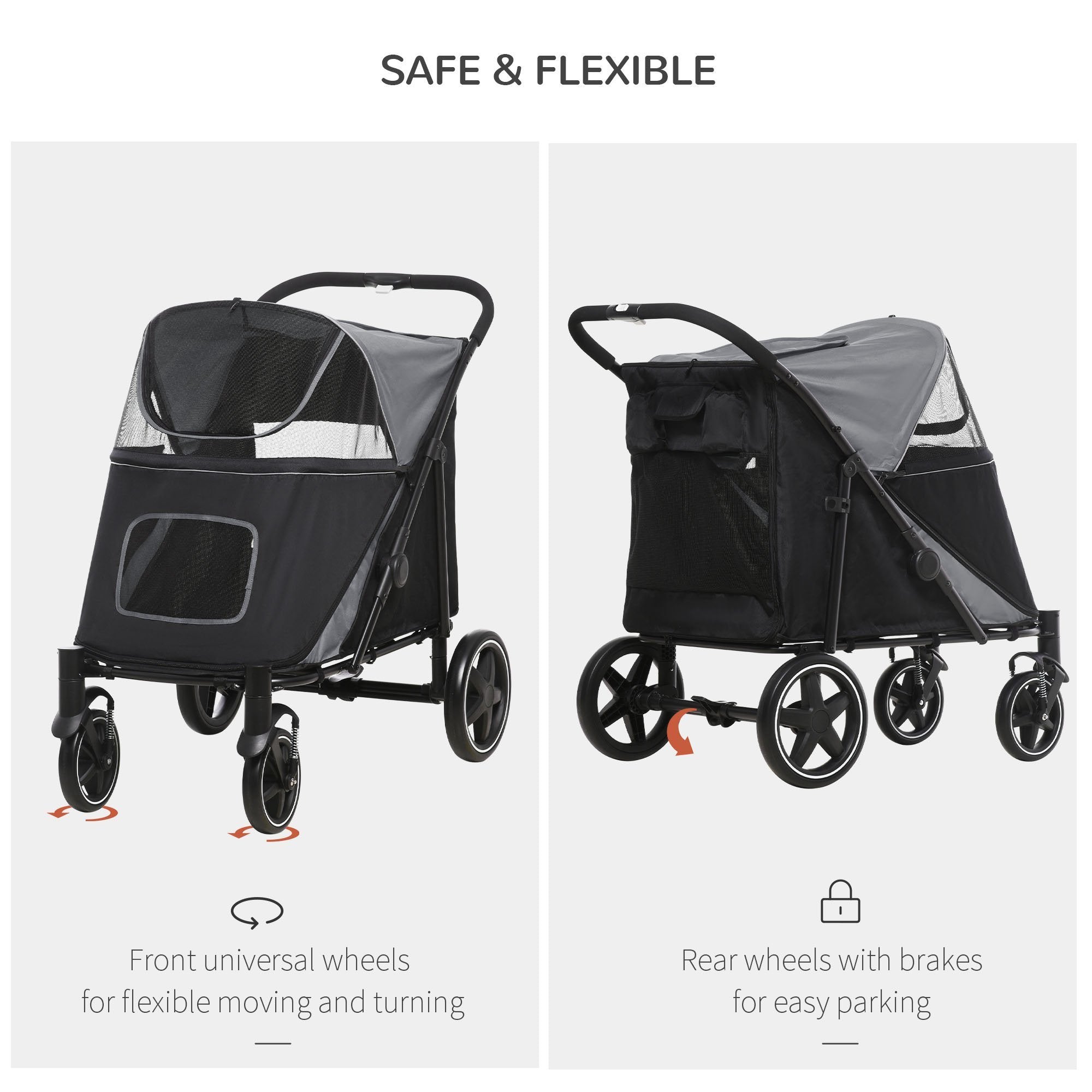 PawHut One-Click Foldable Doggy Stroller for Medium Large Dogs - Gray