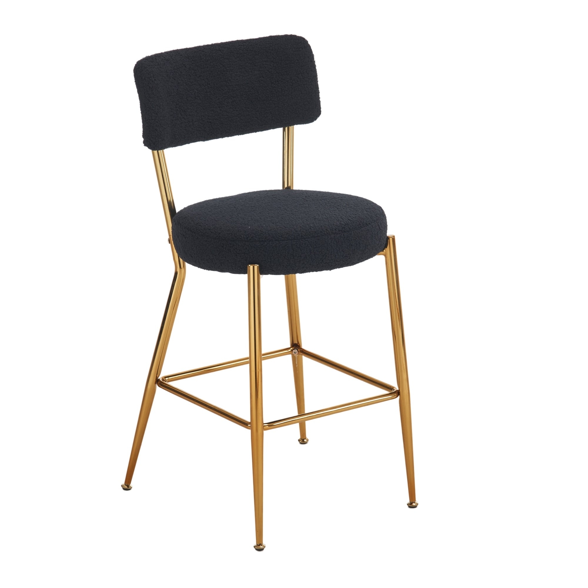 Set of 4 Modern Teddy Fabric Upholstered Bar Stools, Metal base high stool - Black