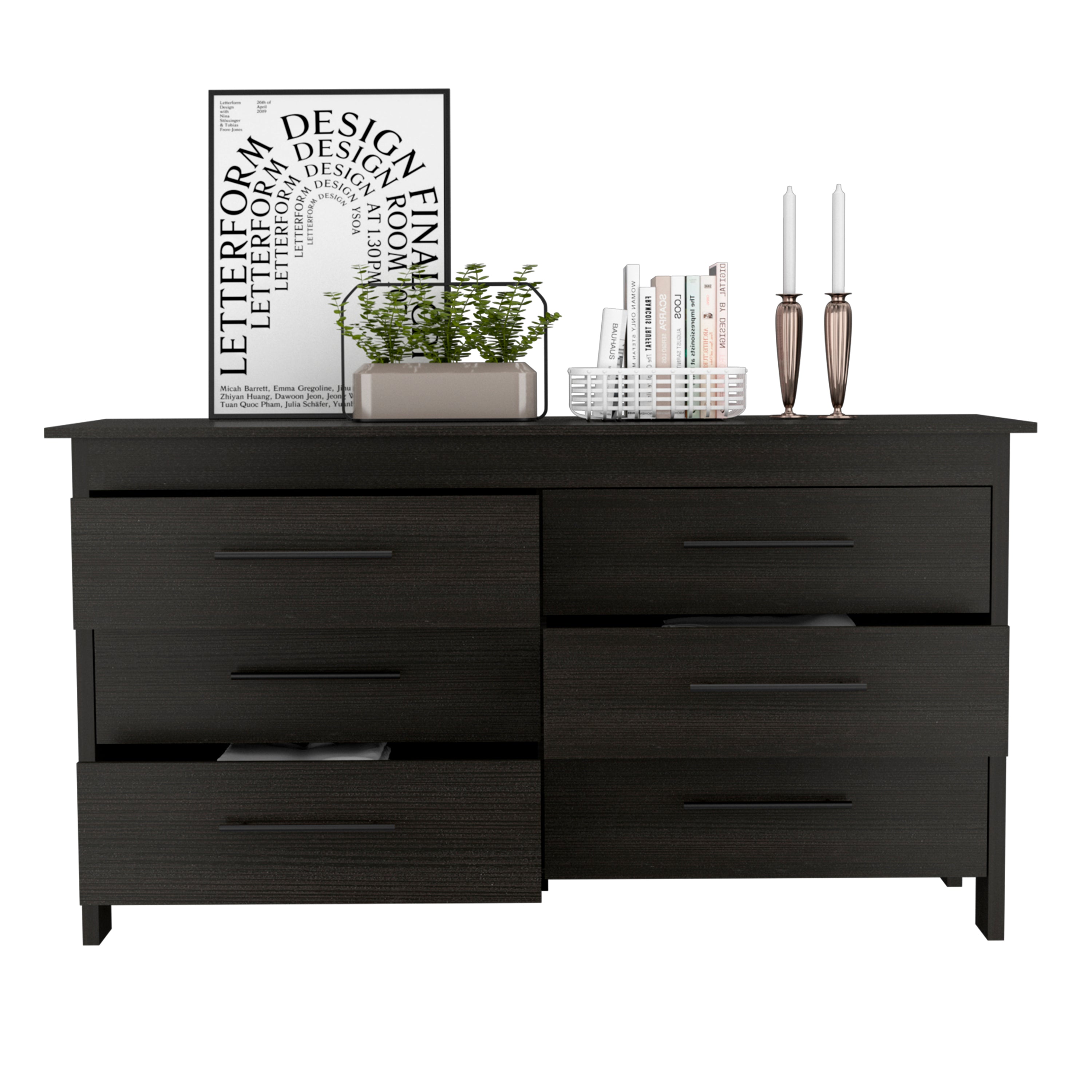 6 Drawer Double Dresser - Black