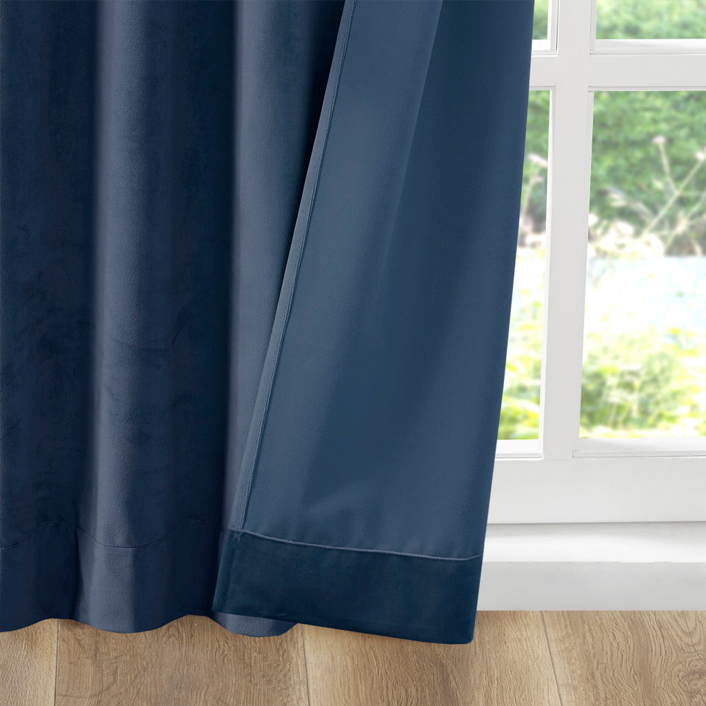 Room Darkening Poly Velvet Rod Pocket/Back Tab Curtain Panel Pair - Navy