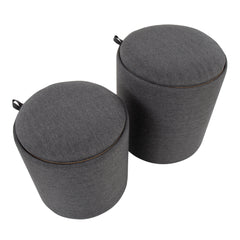 Tray Contemporary Nesting Ottoman Set in Charcoal Fabric and Natural Wood