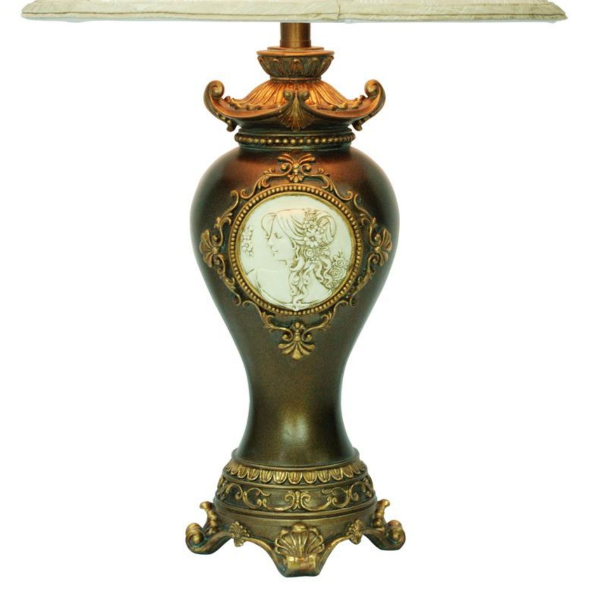 29" Tall Table Lamp w/ Espresso finish, Gold Leaves and Classical Greece Accents