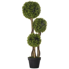 Artificial Plant Indoor & Outdoor Artificial Tree in Pot, 3 Ball Boxwood Topiary Tree