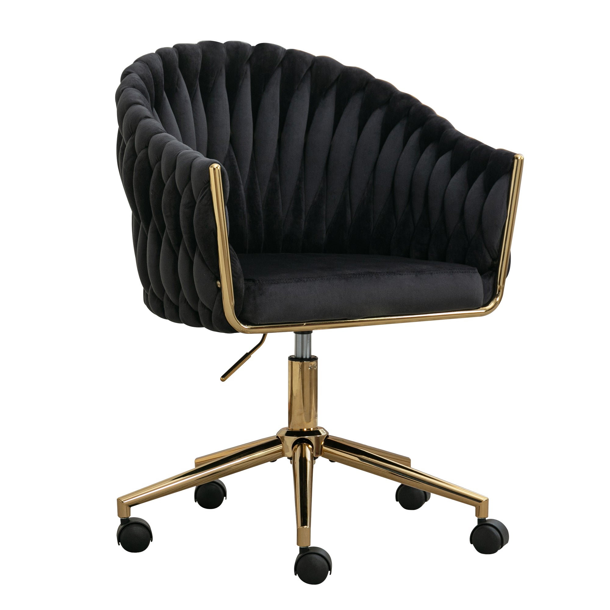 Modern Home Office Leisure Chair with Adjustable Velvet Height and Adjustable Casters - Black