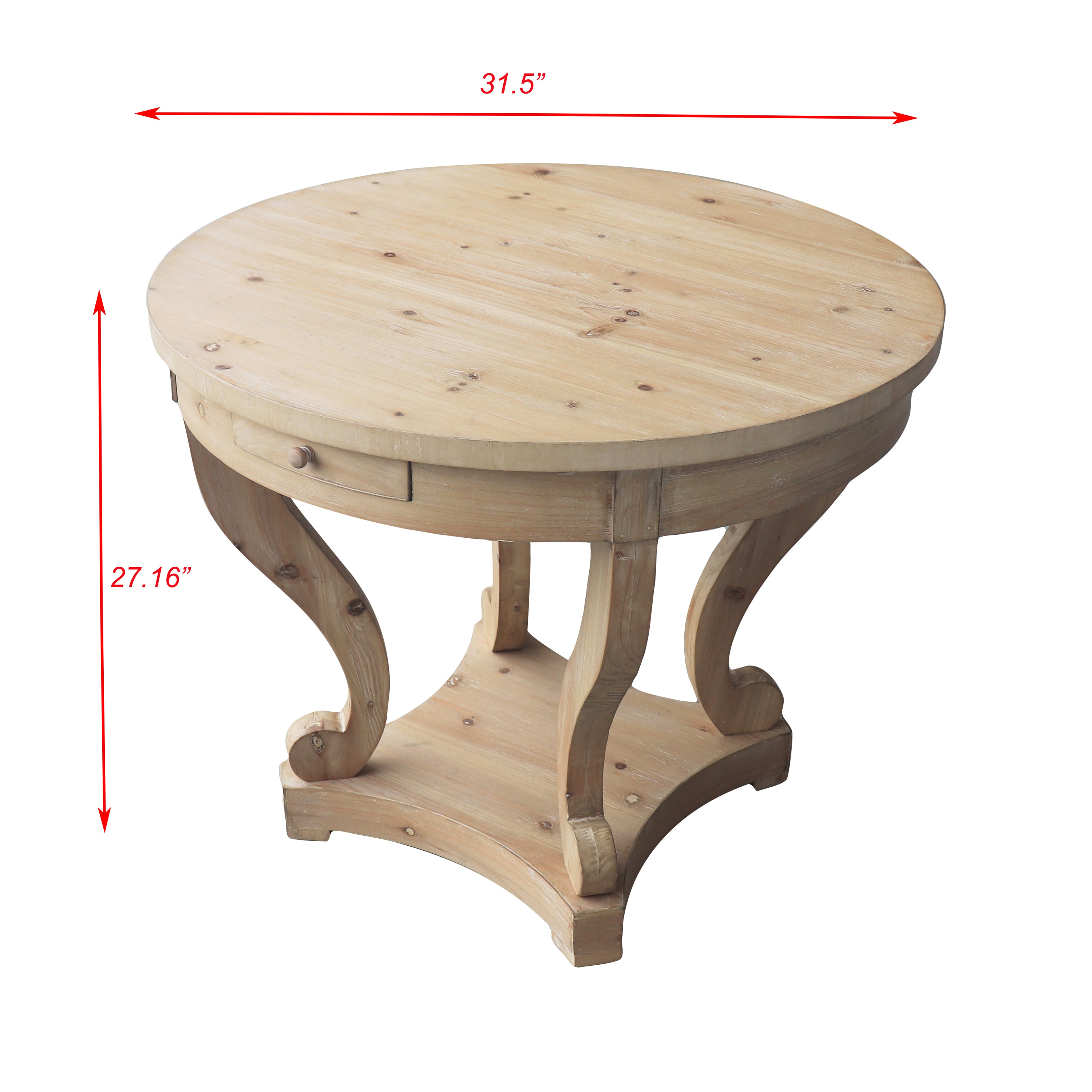 Farmhouse Style Round End Table - Natural Wood Grain Distressed