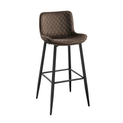 Set of 2 Pub Height Chairs Brown Velvet Upholstery Modern with Metal Legs, 29-inch Seat Height