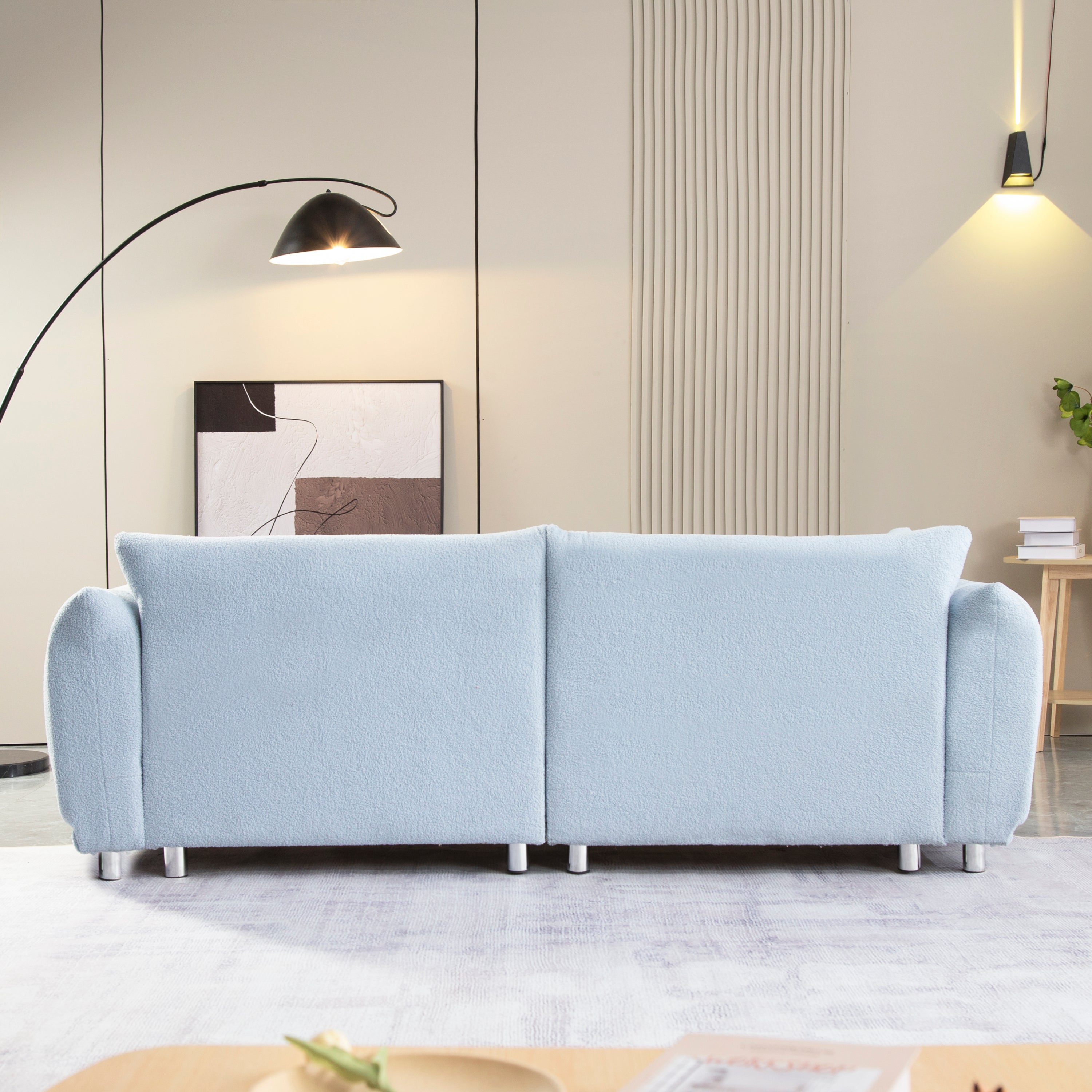 A Lovable Sofa with 2 Pillows and Metal Feet  - Light Blue