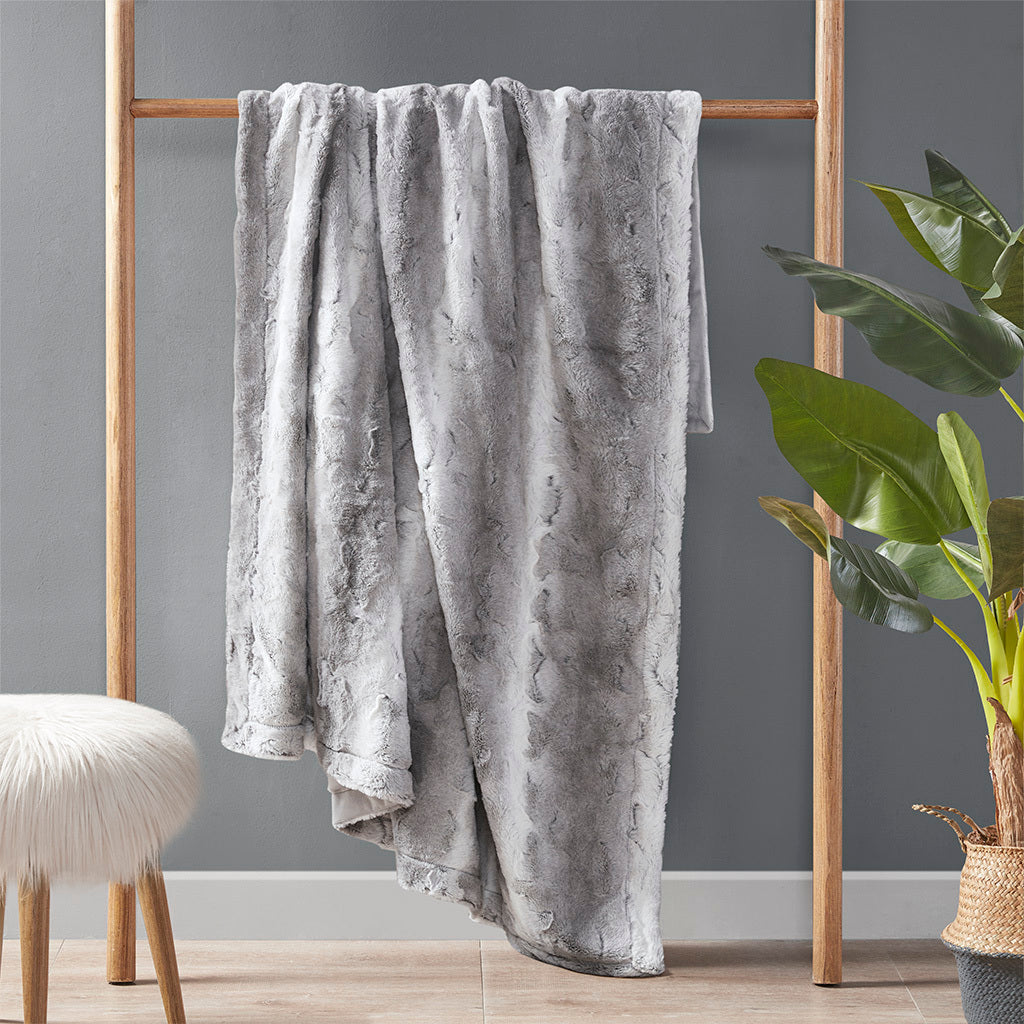 Zuri Oversized Faux Fur Throw - Grey