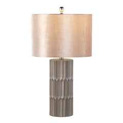 22" Contemporary Ceramic Table Lamp in Brown and Metallic Brown Ceramic with Champagne Shade