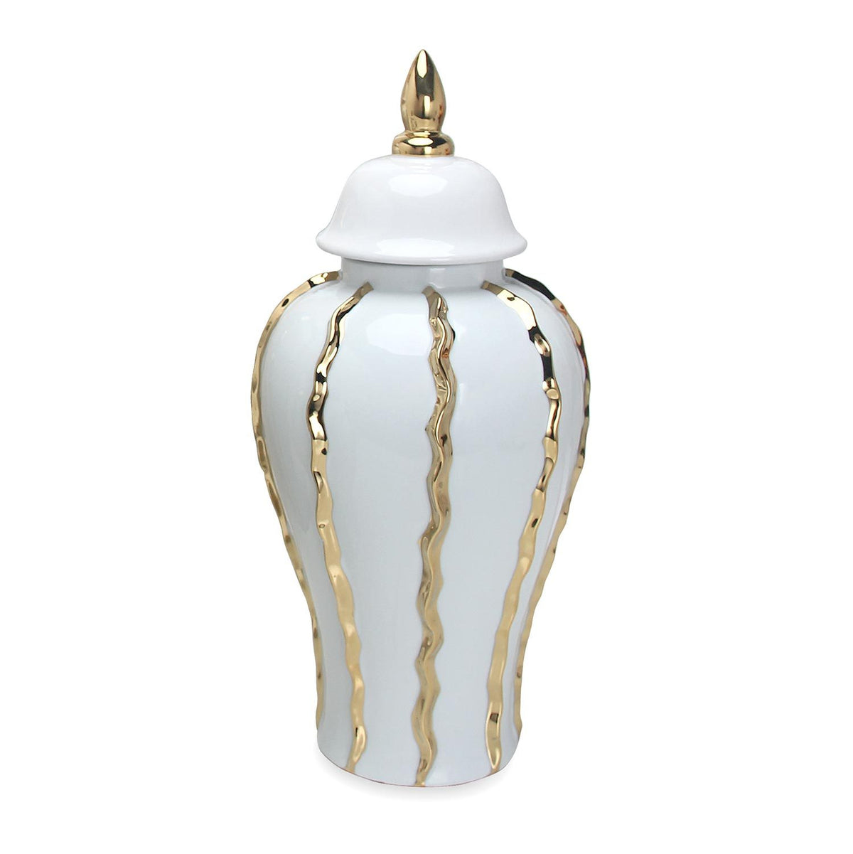 Elegant White Ceramic Ginger Jar with Gold Accents - Timeless Home Decor 18.50"H