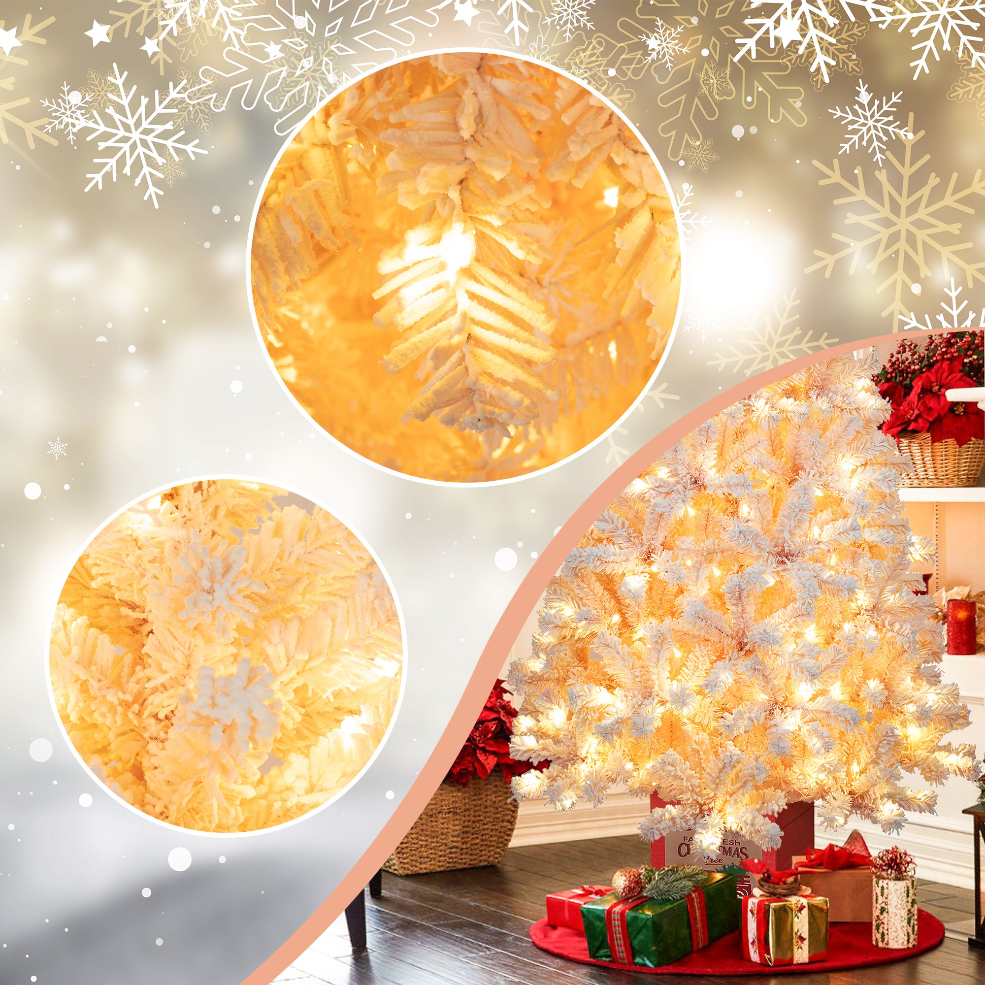 6ft Artificial Christmas Tree with 300 LED Lights and 600 Bendable Branches,Christmas Tree Holiday Decoration, Xmas Tree Christmas Decorations