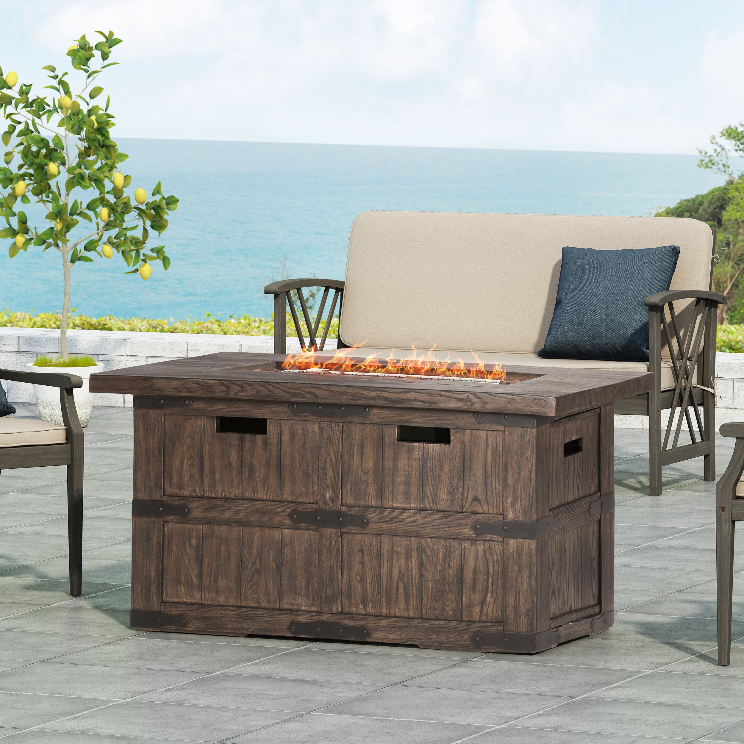 Rectangle Fire Pit - 40,000 BTU Tank inside - Brown