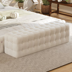 Elegant and Luxurious Velvet Ottoman Bench, Rectangular Footstool, No Assembly Required - White