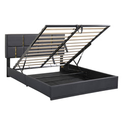 Queen Size Upholstered Platform Bed with Hydraulic Storage System, No Box Spring Needed - Black