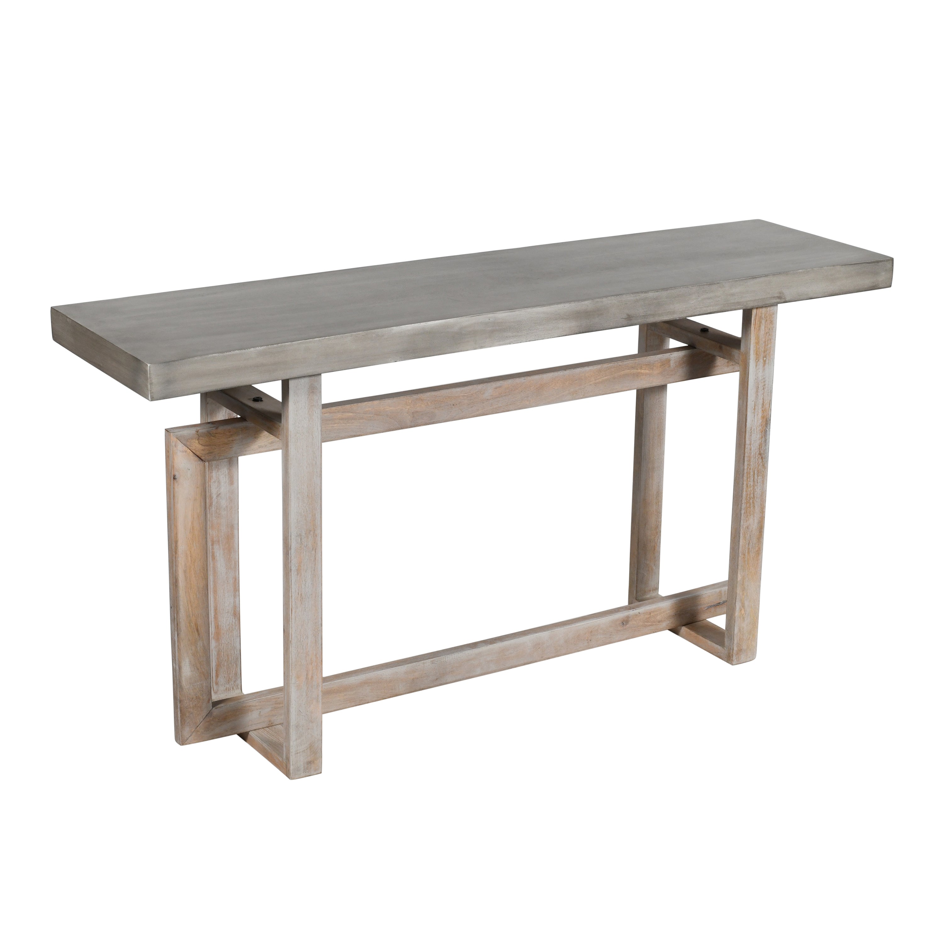 59 Inch Artisan Sideboard Console Table with Geometric Interlocked Base, Distressed Matte Gray