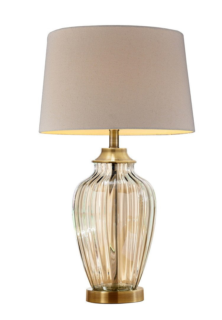 28.5" Tall Glass Table Lamp "Golden Gaze" with Antique Bronze finish, Linen Shade