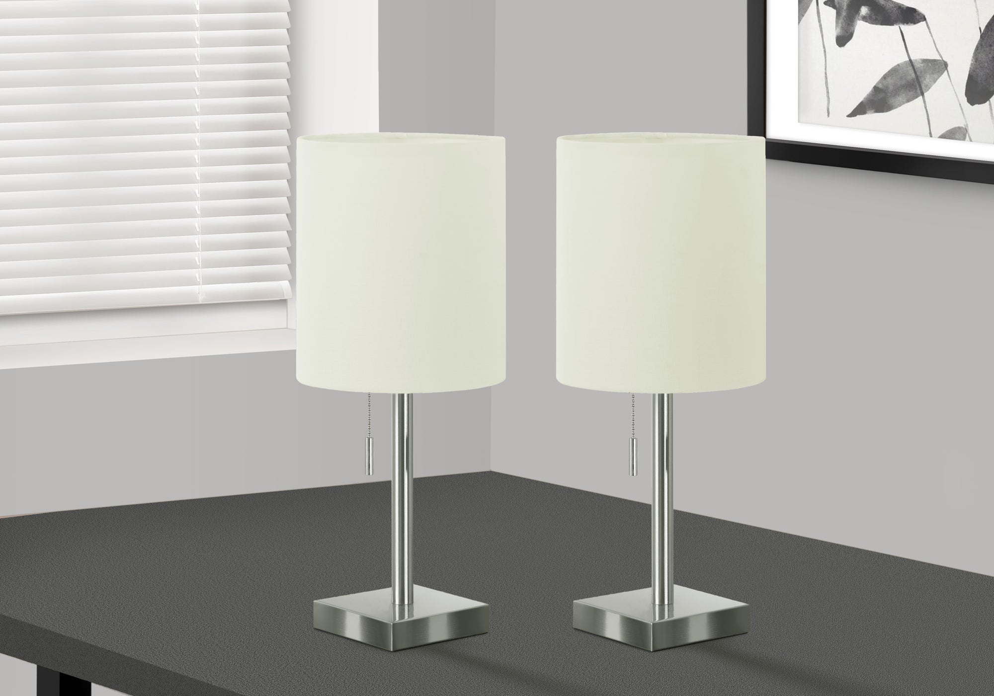 Set Of 2, 17"H, Table Lamp, Usb Port Included, Nickel Metal, Ivory / Cream Shade, Contemporary