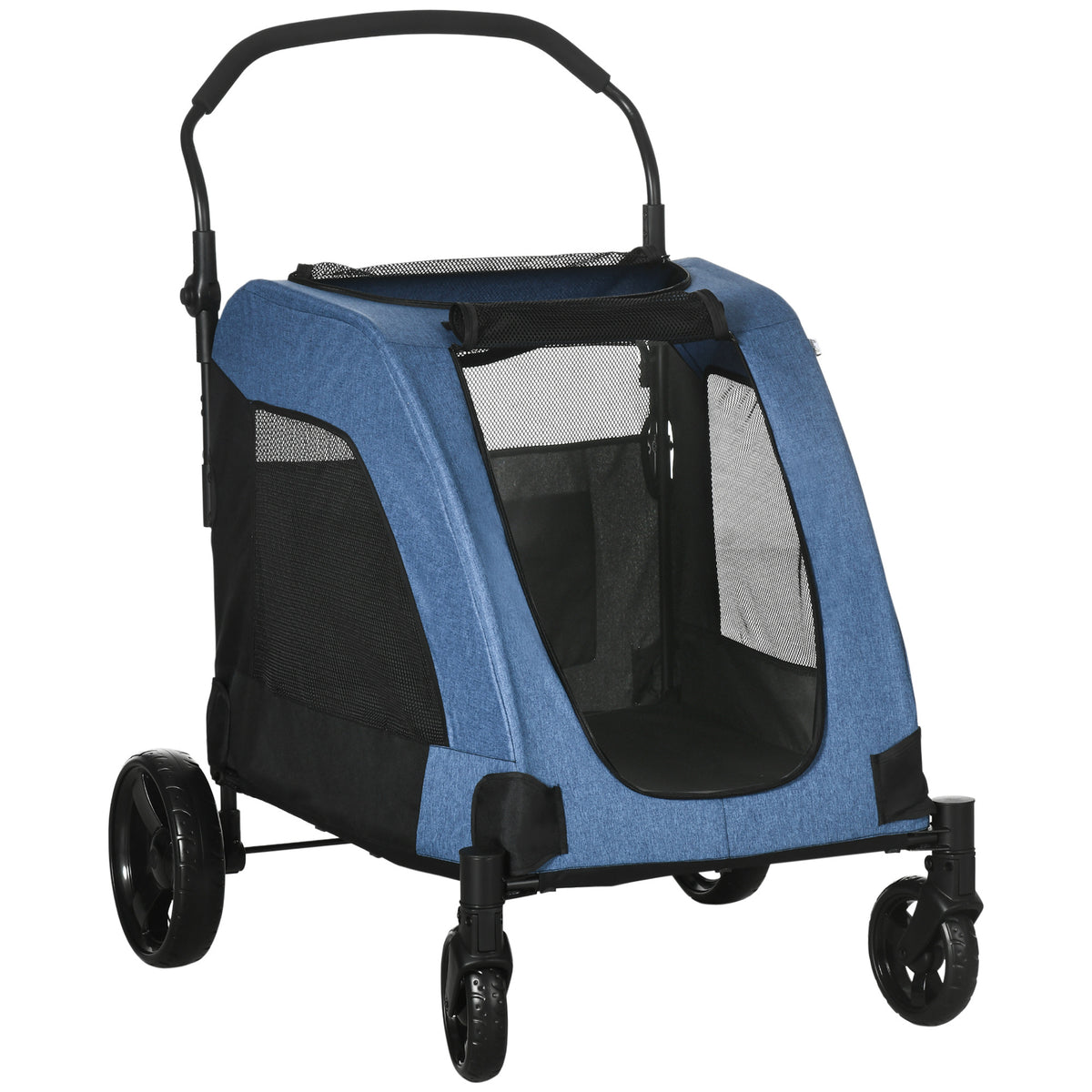 PawHut Pet Stroller Universal Wheel with Storage Basket Ventilated Foldable Oxford Fabric for Medium Size Dogs, Blue