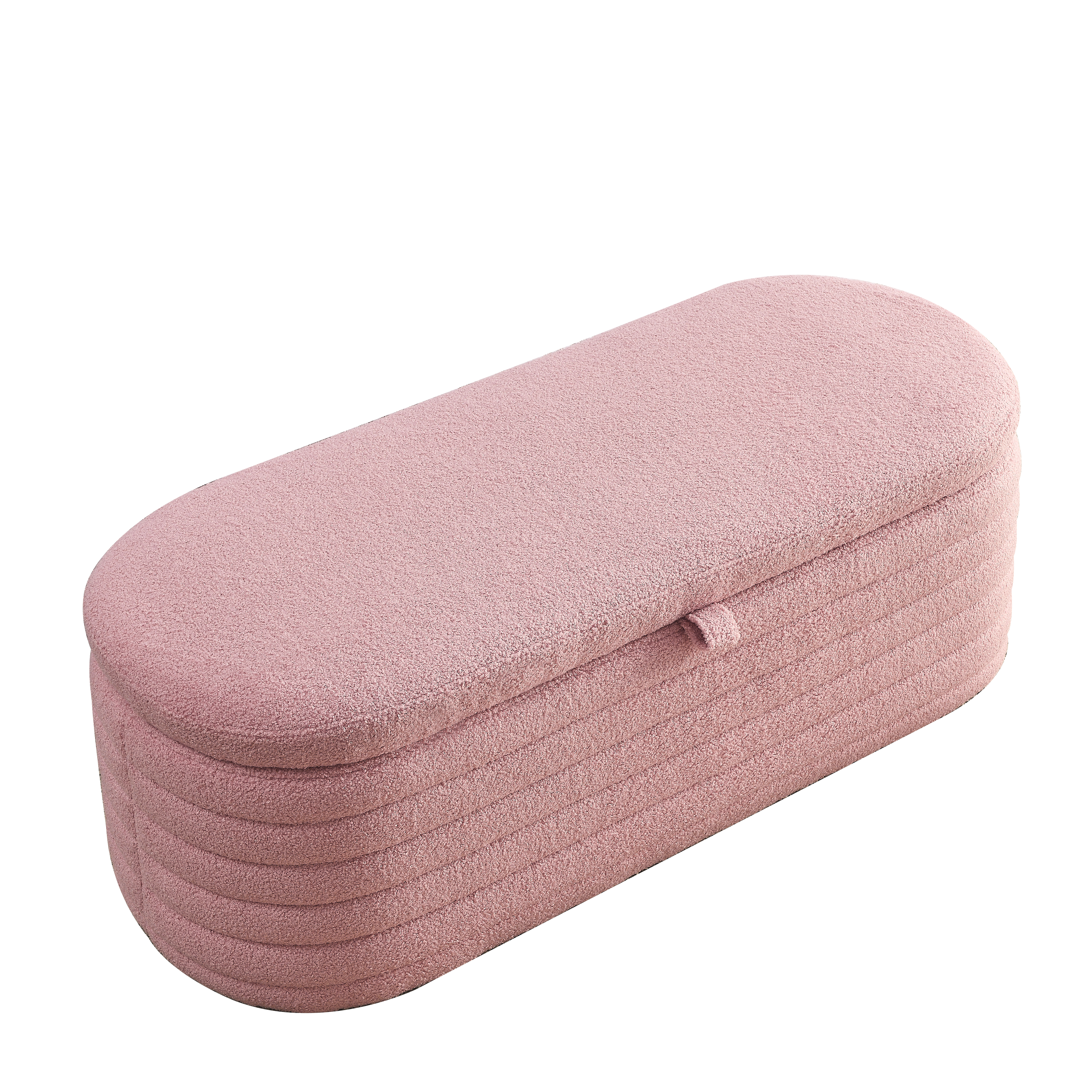 45.5" Storage Ottoman Bench Upholstered Fabric Storage Bench End of Bed Stool with Safety Hinge - Pink teddy.